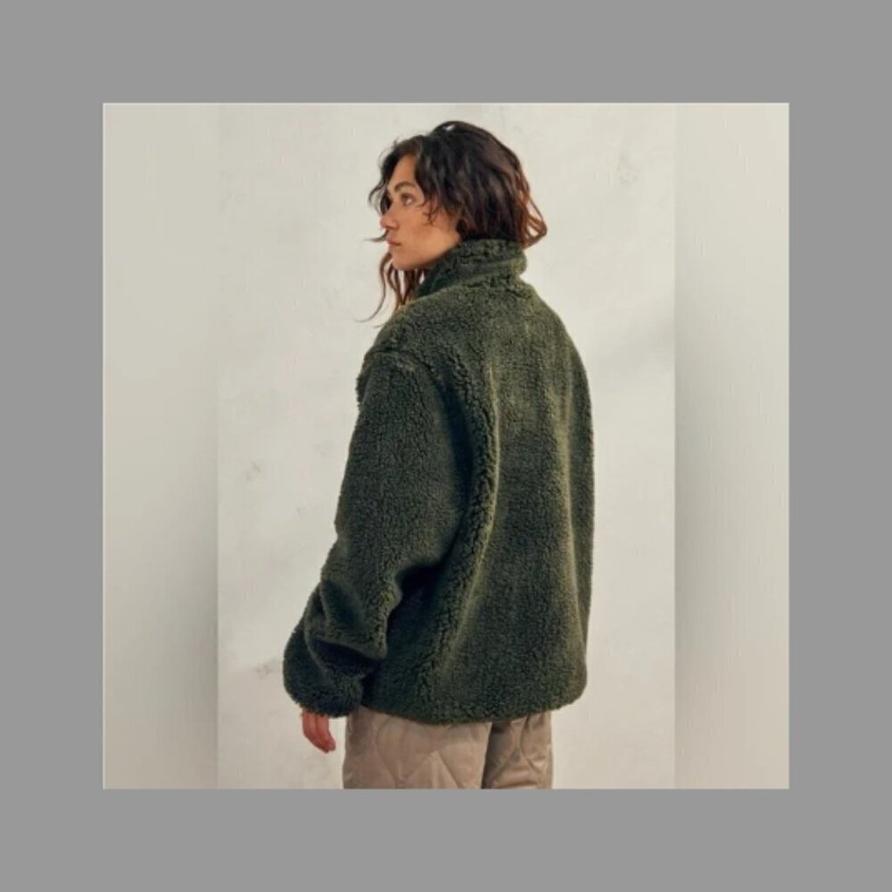Urban Outfitters Women's S Small Full Zip Sherpa Jacket Green Teddy Shearling